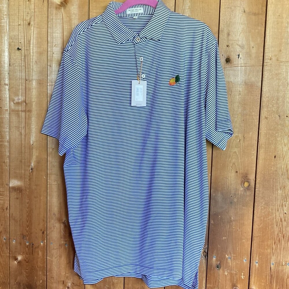 PETER MILLAR Polo Shirt Summer Comfort Striped Poly Blend Sun Protection NEW XL